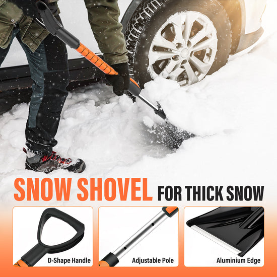 Maxlander 42"lce Scraper and Extendable Snow Brush Emergency Snow Shovel Snow Broom with Foam Grip 180° Pivoting Brush Head Snow Scraper for Cars, Trucks, SUVs, Vehicle