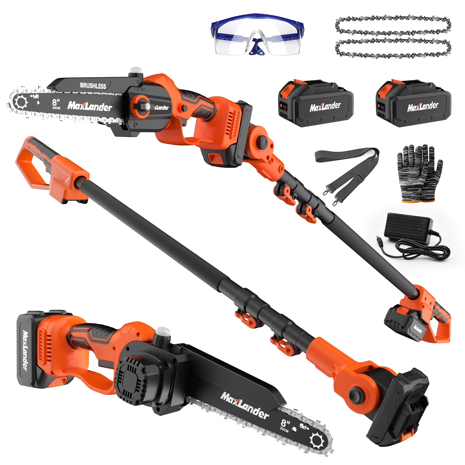 MAXLANDER 2-in-1 20V Cordless Pole Saw & Mini Chainsaw, 8in Bar, 14ft