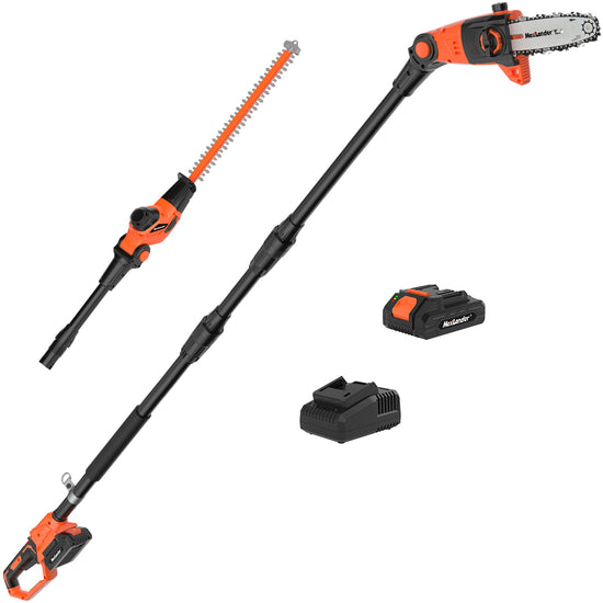 Maxlander Pole Saw 8-Inch Cordless Pole Saws for Tree Trimming and 18-Inch Pole Hedge Trimmer 2-in-1, Orange