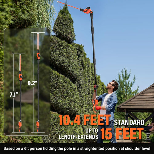 MAXLANDER 18in Cordless Pole Hedge Trimmer, 16ft Max Reach with Extension Pole, Multi-Angle Adjustable, 2×2.0Ah Batteries & Charger Included for Yard Trimming