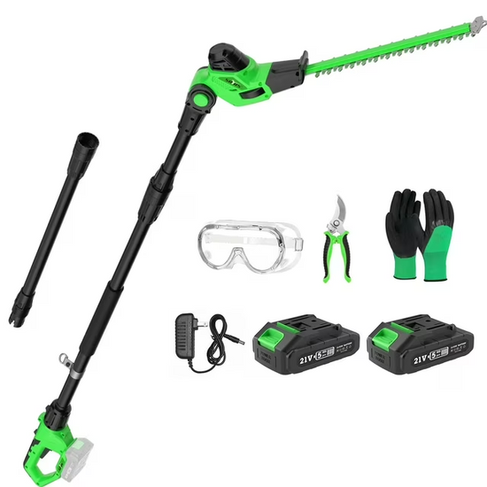 SOYUS Pole Hedge Trimmer Cordless, 18-inch Electric Hedge Trimmer with Extension Pole, 15-Foot Max Reach, Multi-Angle, 2.0Ah Battery and Charger Included