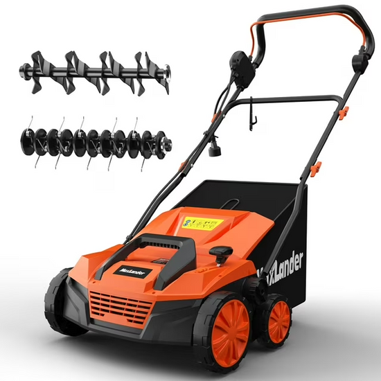 MAXLANDER 15” 13 Amp Electric Dethatcher and Scarifier, 2-in-1 Lawn Dethatcher with 5-Position Depth Adjustment, 45L Removable Collection Bag, Airboost Technology Increases Lawn Health