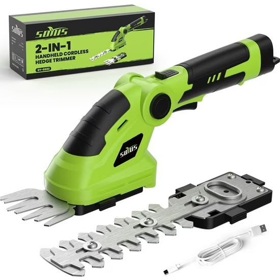 SOYUS Cordless Hedge Trimmer, 2-in-1 Handheld Hedge Trimmer, 7.2V Electric Grass Trimmer with Charger and Battery, Lightweight & Portable Grass Shear for Garden Yard Lawn