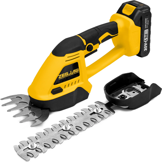 ZEGJAW Cordless Hedge Trimmer, 2 in 1 Handheld Electric Grass Shear, 20V Power Tool for Efficient Yard Maintenance Lightweight, Trimming Hedges and Bushes with Charger and Battery