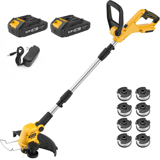 ZEGJAW Cordless String Trimmer and Edger, 12 Inch 20V Weed Wacker Battery Operated Lawn Edger with 8 Pcs Replace Spool Trimmer Lines Battery & Charger Included