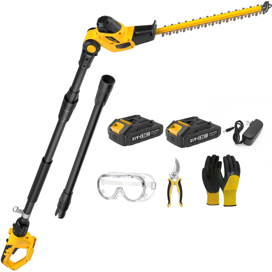 ZEGJAW Pole Hedge Trimmer Cordless, 9-Feet Reach Power Hedge Trimmer with Extension Pole, MAX 20-inch, Multi-Angle, 2 * 2.0Ah Battery and Fast Charger Included
