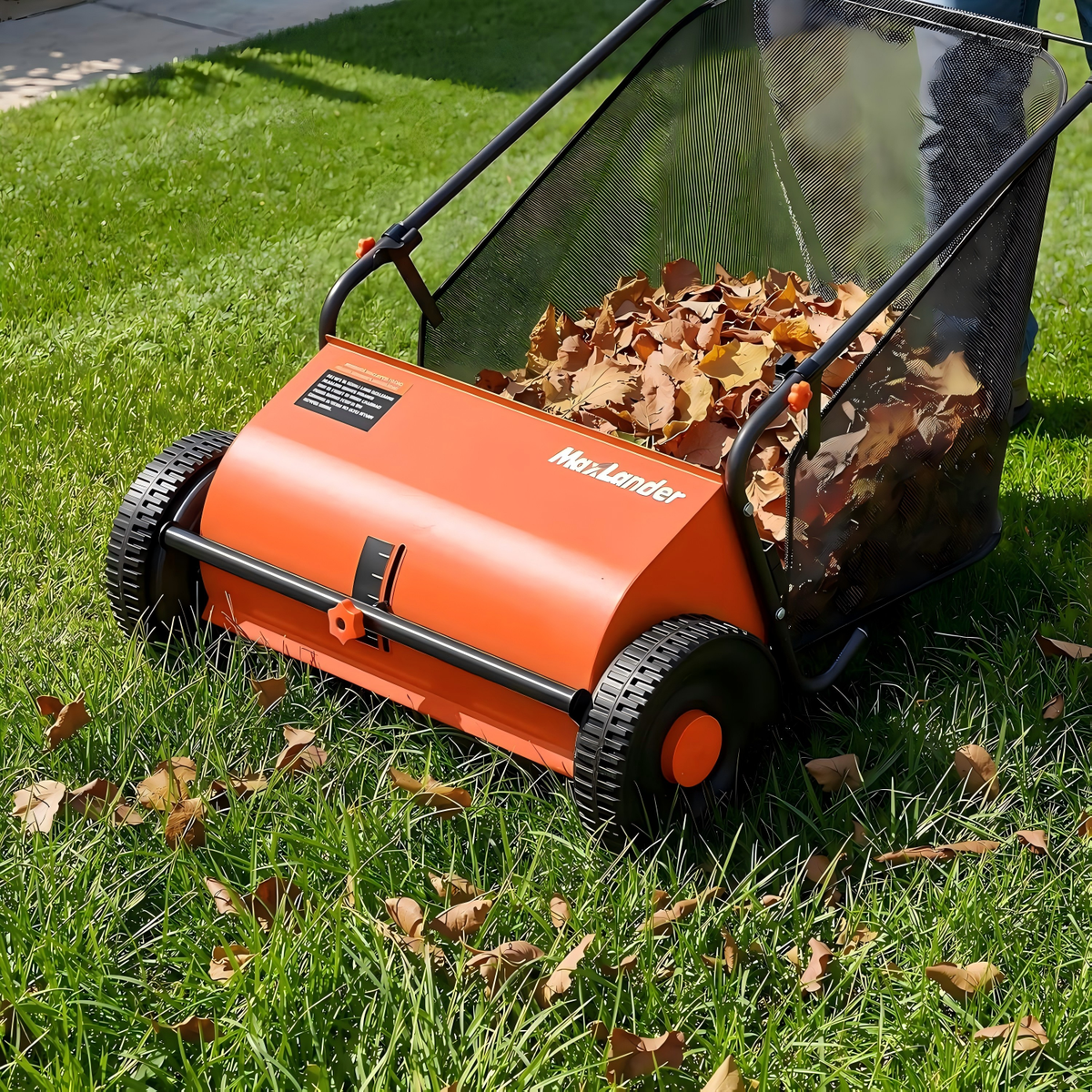 Maxlander 26 in Push Lawn Sweeper, 7 Cu.Ft. Leaf & Grass Catcher with Adjustable Brushes for Yard Cleanup