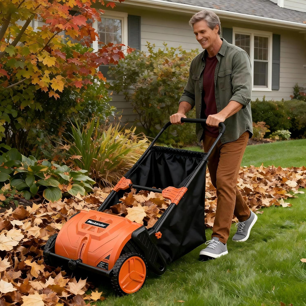 MAXLANDER 21-Inch Push Lawn Sweeper, Walk-Behind Leaf & Grass Collector with 3.5 Cu.Ft. Hopper, Adjustable Brush Height for Quick Yard Cleanup Grass Catchers