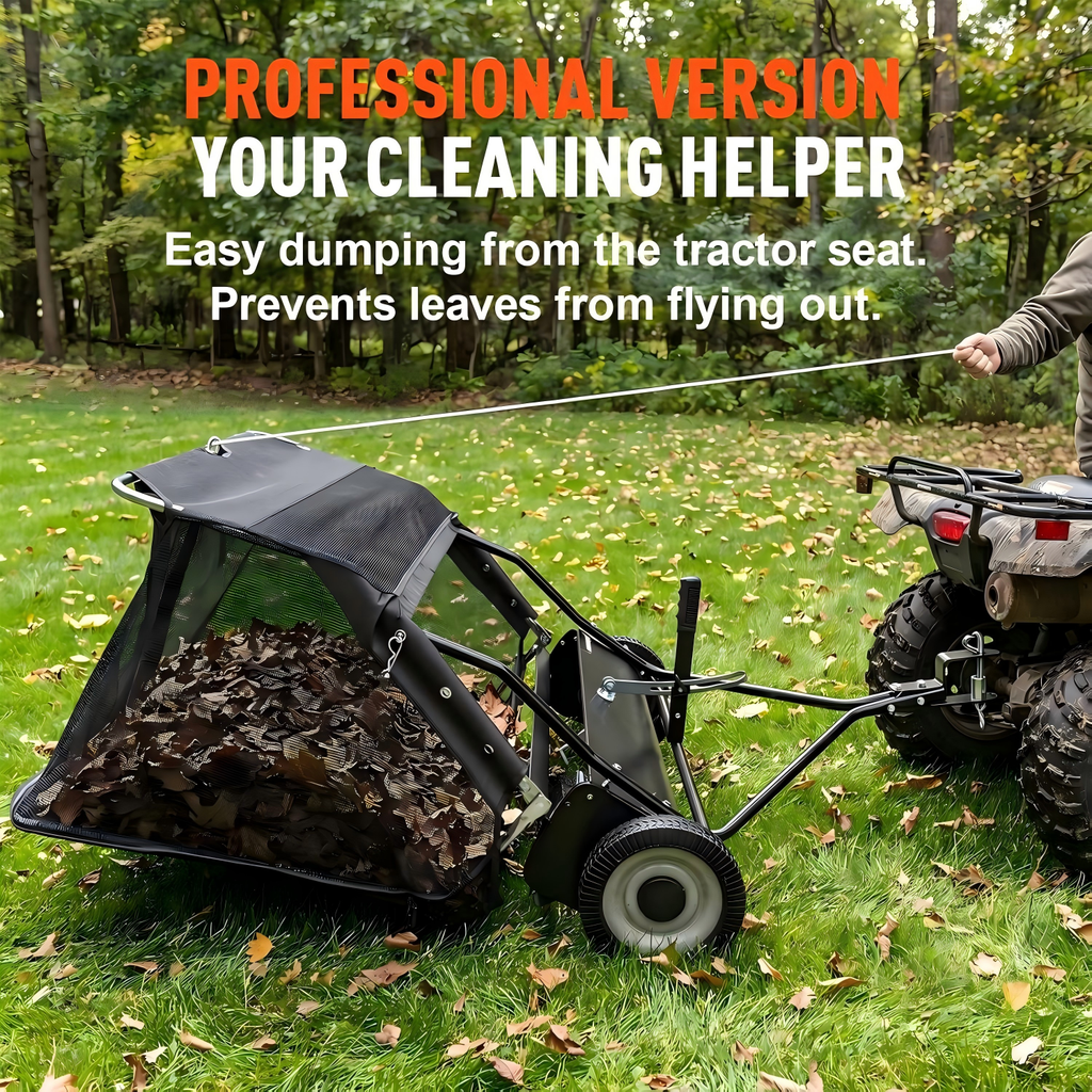 Maxlander 42 Inch Tow-Behind Lawn Sweeper, 12 Cu.Ft Hopper, Adjustable Brushes, Universal Hitch for Lawn Tractor Yard Cleanup