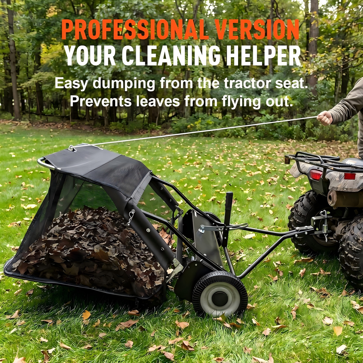 Maxlander 42 Inch Tow-Behind Lawn Sweeper, 12 Cu.Ft Hopper, Adjustable Brushes, Universal Hitch for Lawn Tractor Yard Cleanup