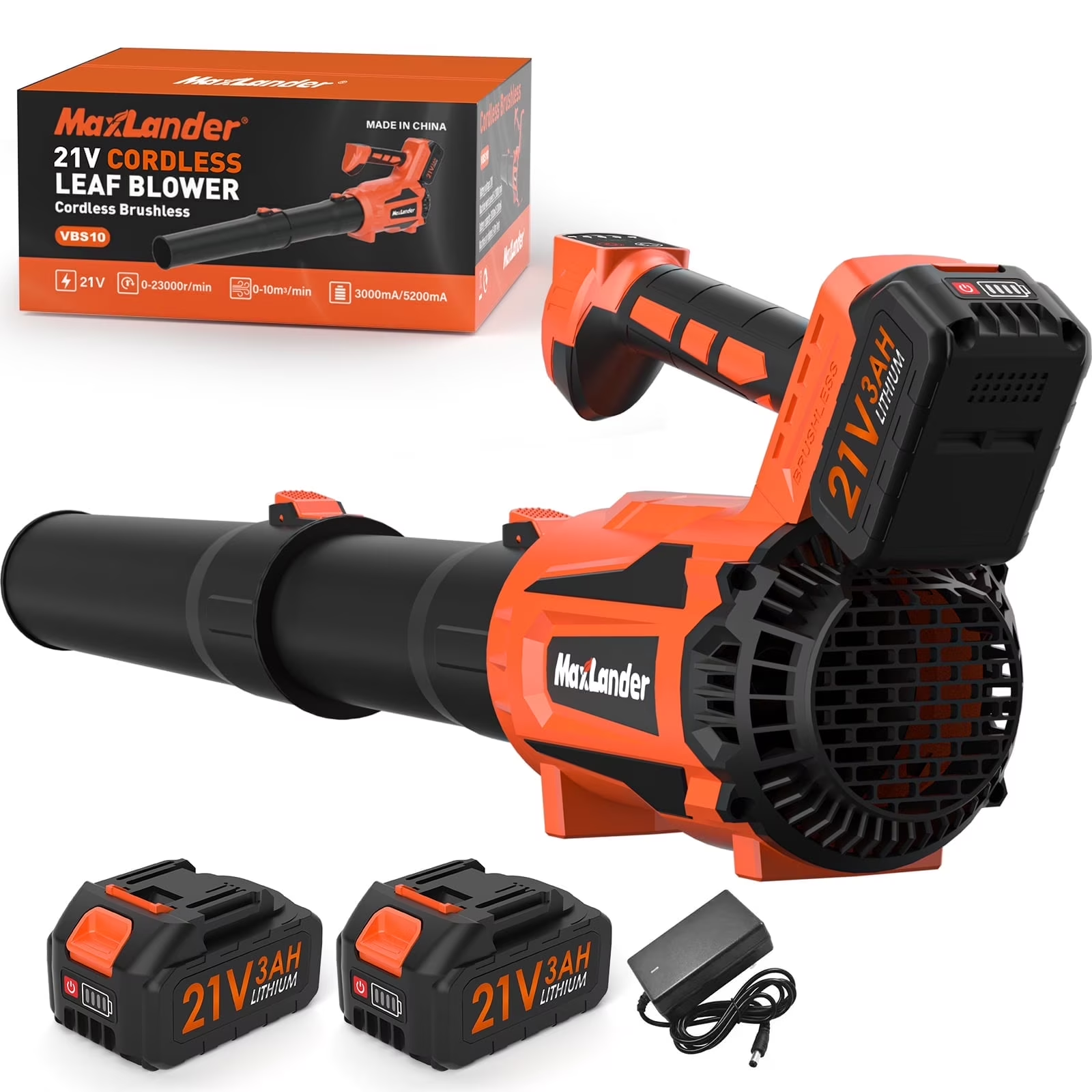 MAXLANDER Cordless Leaf & Snow Blower, 600CFM 200MPH 5-Speed Electric Blower with 2×3.0Ah Batteries & Charger for Yard, Patio & Snow Removal