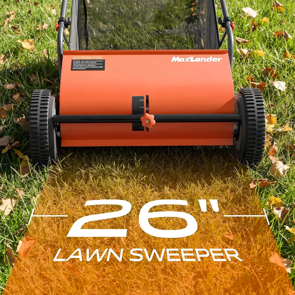 Maxlander 26 in Push Lawn Sweeper, 7 Cu.Ft. Leaf & Grass Catcher with Adjustable Brushes for Yard Cleanup