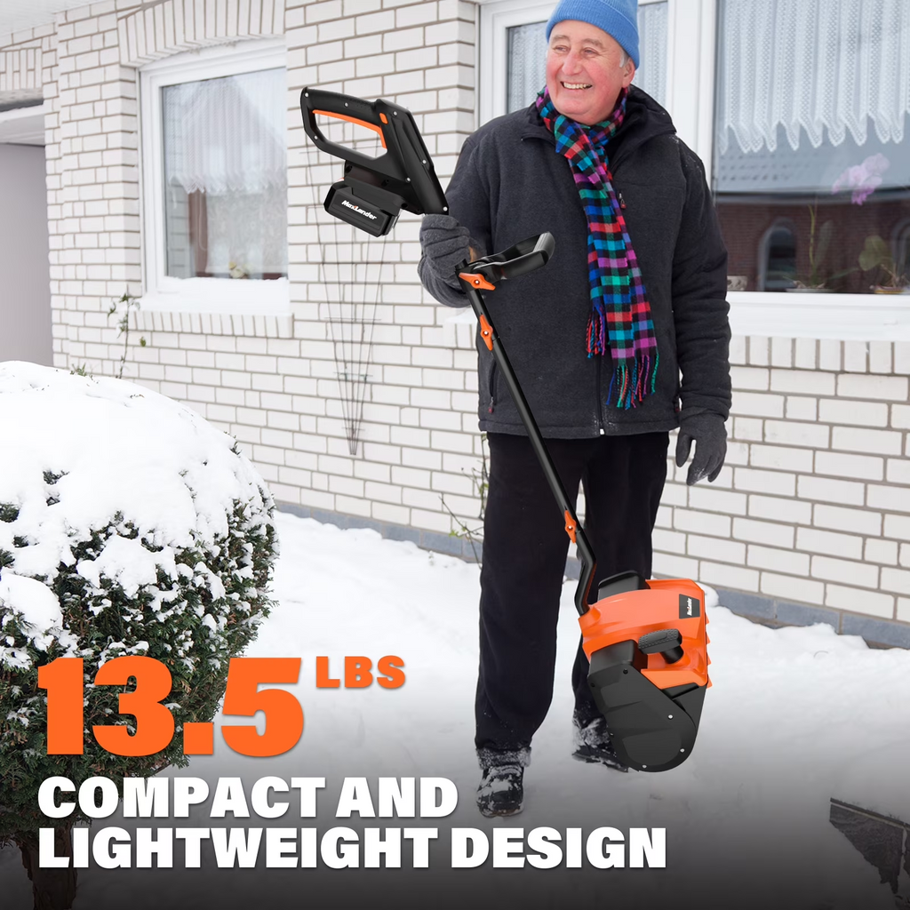 MAXLANDER 20V Cordless 12-Inch Electric Snow Shovel Blower, Adjustable Handle, Complete Kit with 4.0Ah Lithium Battery, 1A Corded Single-Port Charger & Protective Storage Cover Included
