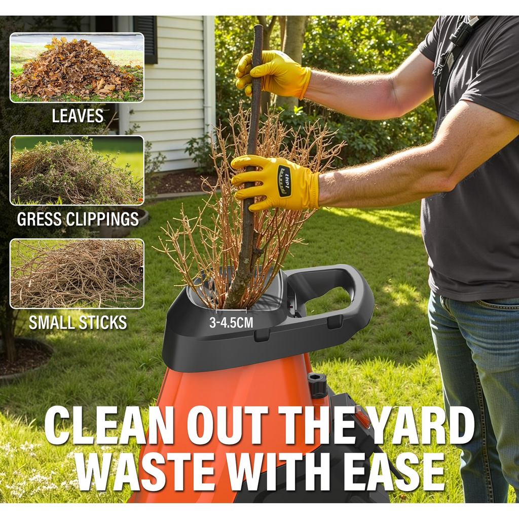 MAXLANDER 15-Amp 120V Heavy-Duty Electric Wood Chipper, Equipped with 1.2 Bushel Collection Bin for Yard Branch Shredding