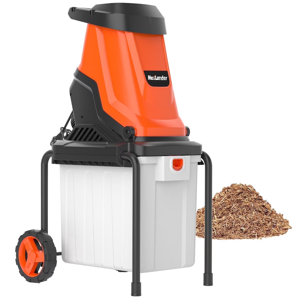MAXLANDER 15-Amp 120V Heavy-Duty Electric Wood Chipper, Equipped with 1.2 Bushel Collection Bin for Yard Branch Shredding