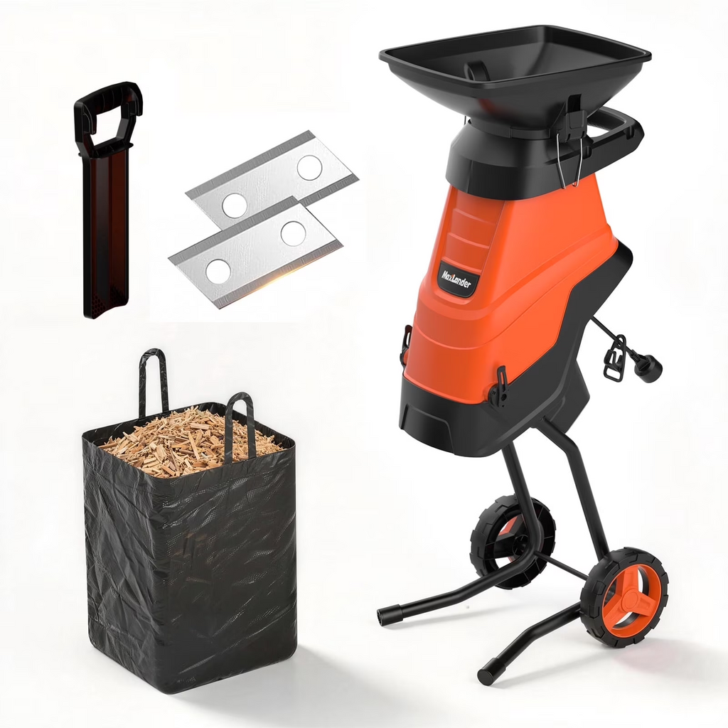 MAXLANDER 15A Corded Wood Chipper Shredder, 1.75in Cutting Capacity, Yard Branch Mulcher with Collection Bag for Composting Twigs & Garden Waste
