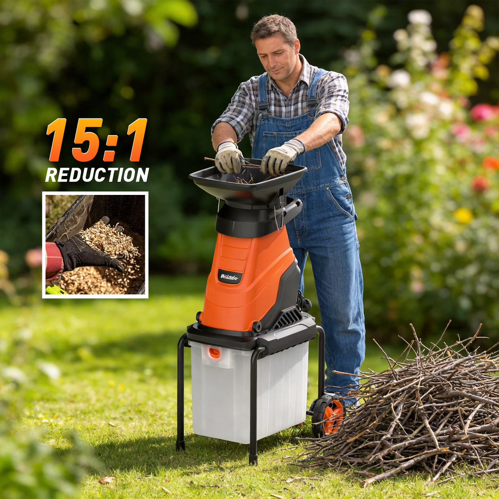 MAXLANDER 15-Amp 120V Heavy-Duty Electric Wood Chipper with 1.2-Bushel Bin