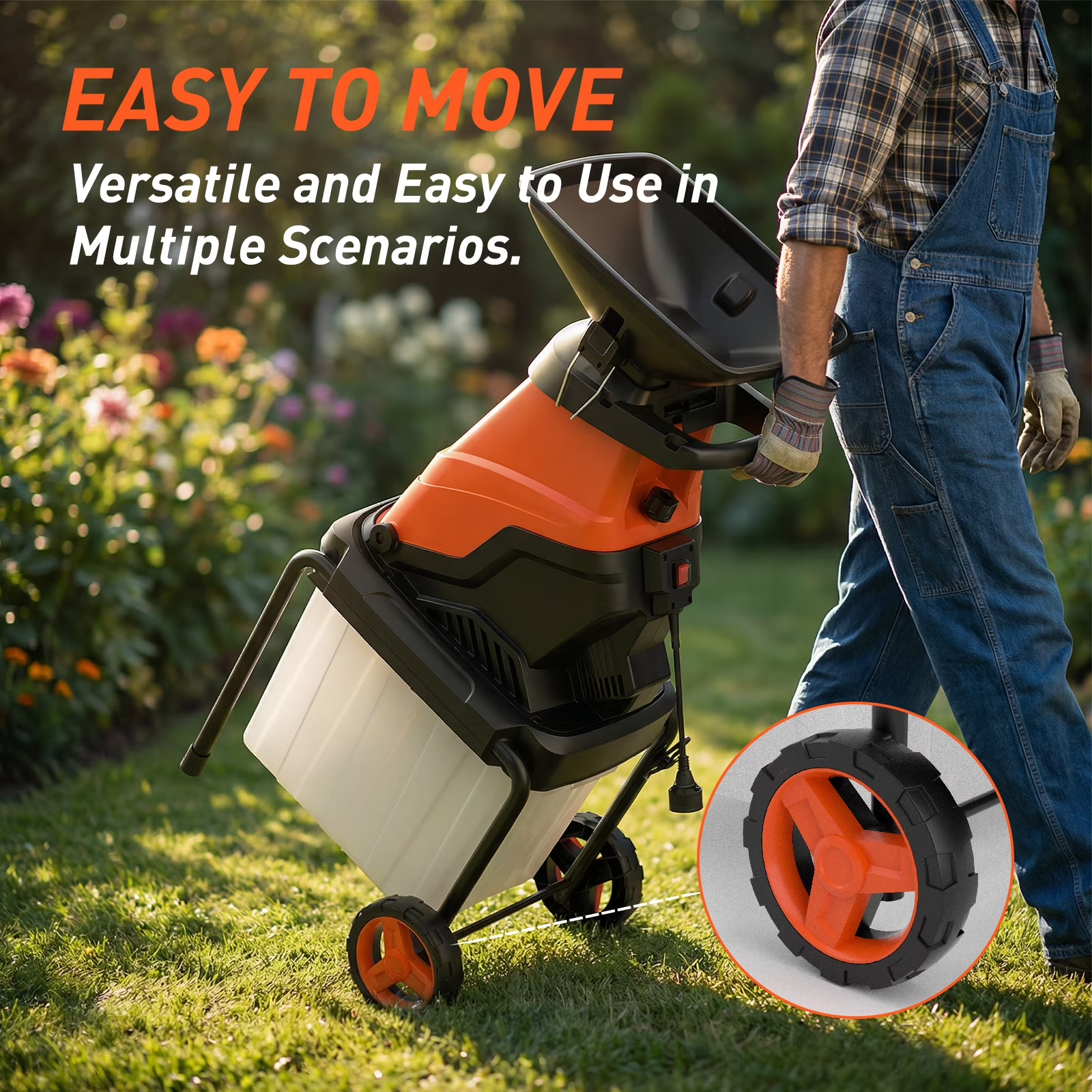 MAXLANDER 15-Amp 120V Heavy-Duty Electric Wood Chipper with 1.2-Bushel Bin