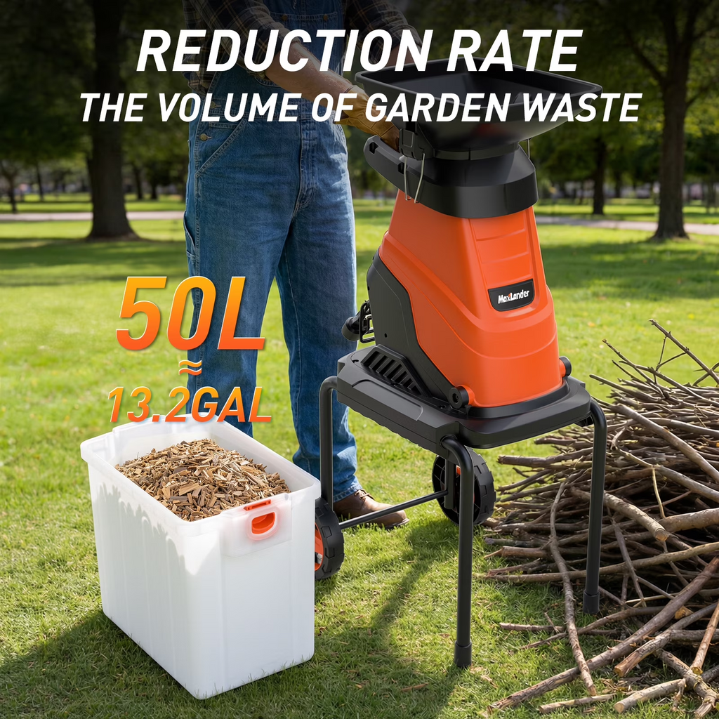 MAXLANDER 15-Amp 120V Heavy-Duty Electric Wood Chipper with 1.2-Bushel Bin