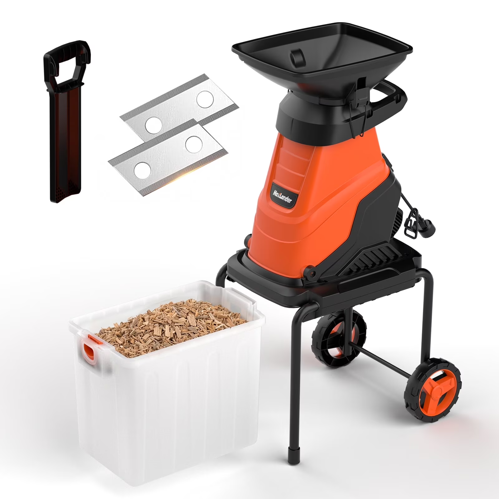 MAXLANDER 15-Amp 120V Heavy-Duty Electric Wood Chipper with 1.2-Bushel Bin