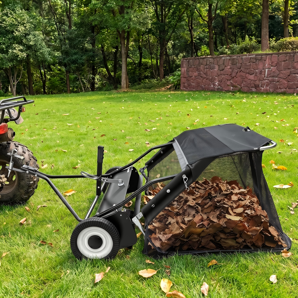 Maxlander 42 Inch Tow-Behind Lawn Sweeper, 12 Cu.Ft Hopper, Adjustable Brushes, Universal Hitch for Lawn Tractor Yard Cleanup