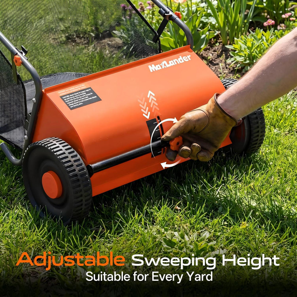 Maxlander 26 in Push Lawn Sweeper, 7 Cu.Ft. Leaf & Grass Catcher with Adjustable Brushes for Yard Cleanup