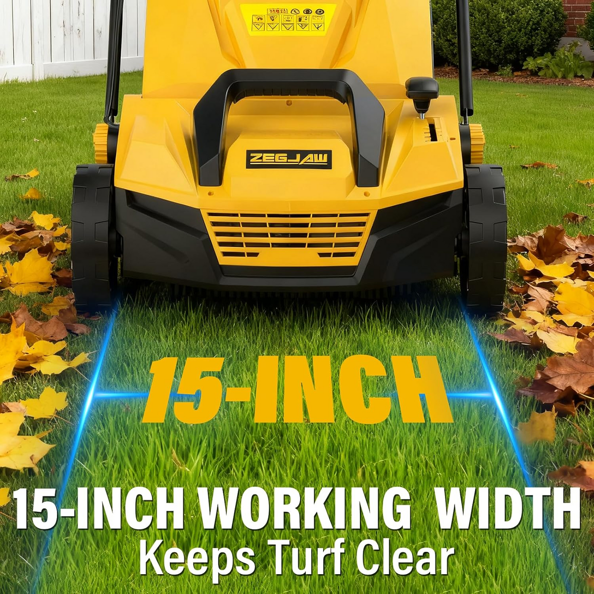 ZEGJAW 15” Artificial Turf Sweeper, 13 Amp Lawn Sweeper, Support 5-Position Depth Adjustment with 45L Removable Collection Bag, Quick-Fold, for Artificial Grass, Keep Your Yard Tidy