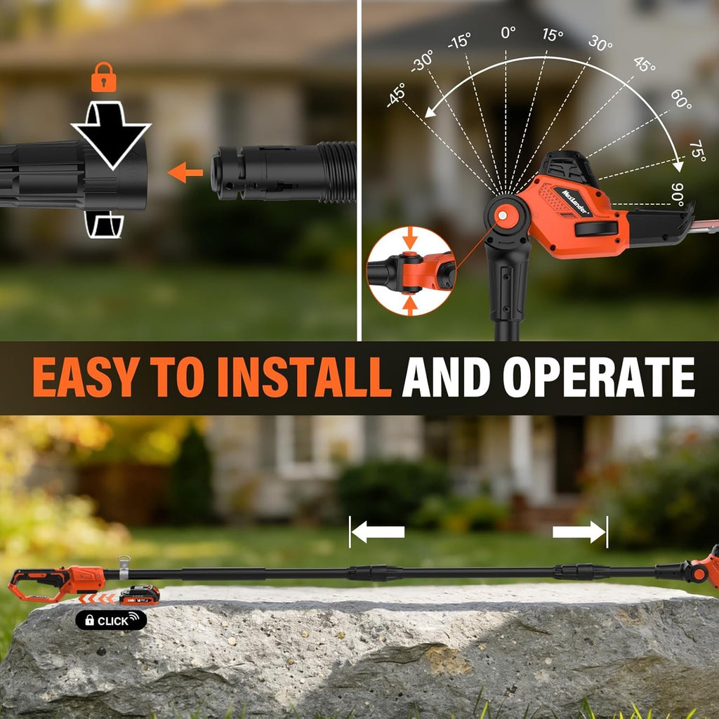 MAXLANDER 18in Cordless Pole Hedge Trimmer, 16ft Max Reach with Extension Pole, Multi-Angle Adjustable, 2×2.0Ah Batteries & Charger Included for Yard Trimming