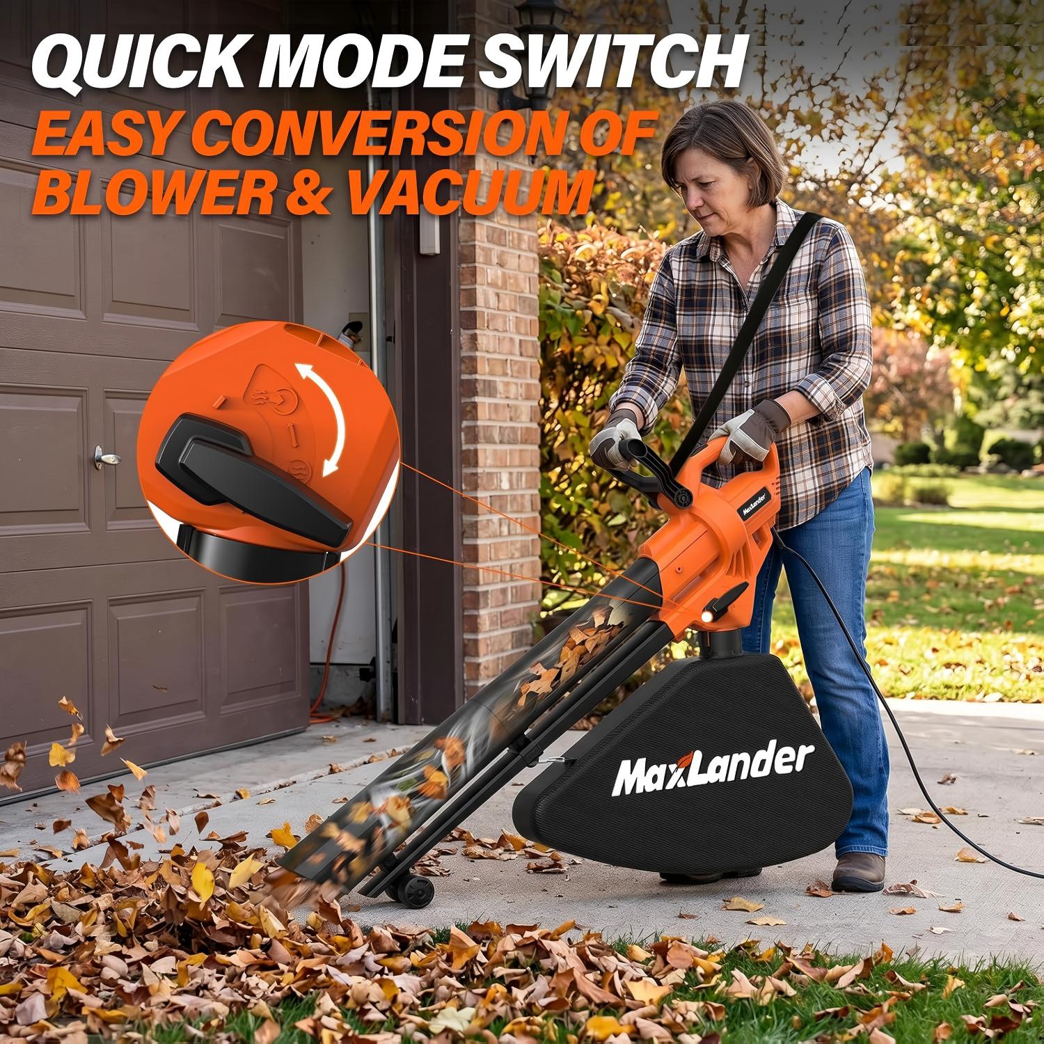 MAXLANDER 3 in 1 Electric Corded Leaf Blower, Leaf Vacuum and Leaf Mulcher | 460CFM 170MPH Powerful Leaf Vacuum with 34L Collection Bag, 10:1 Mulch Ratio, Corded Leaf Blowers for Lawn Yard Cleanup