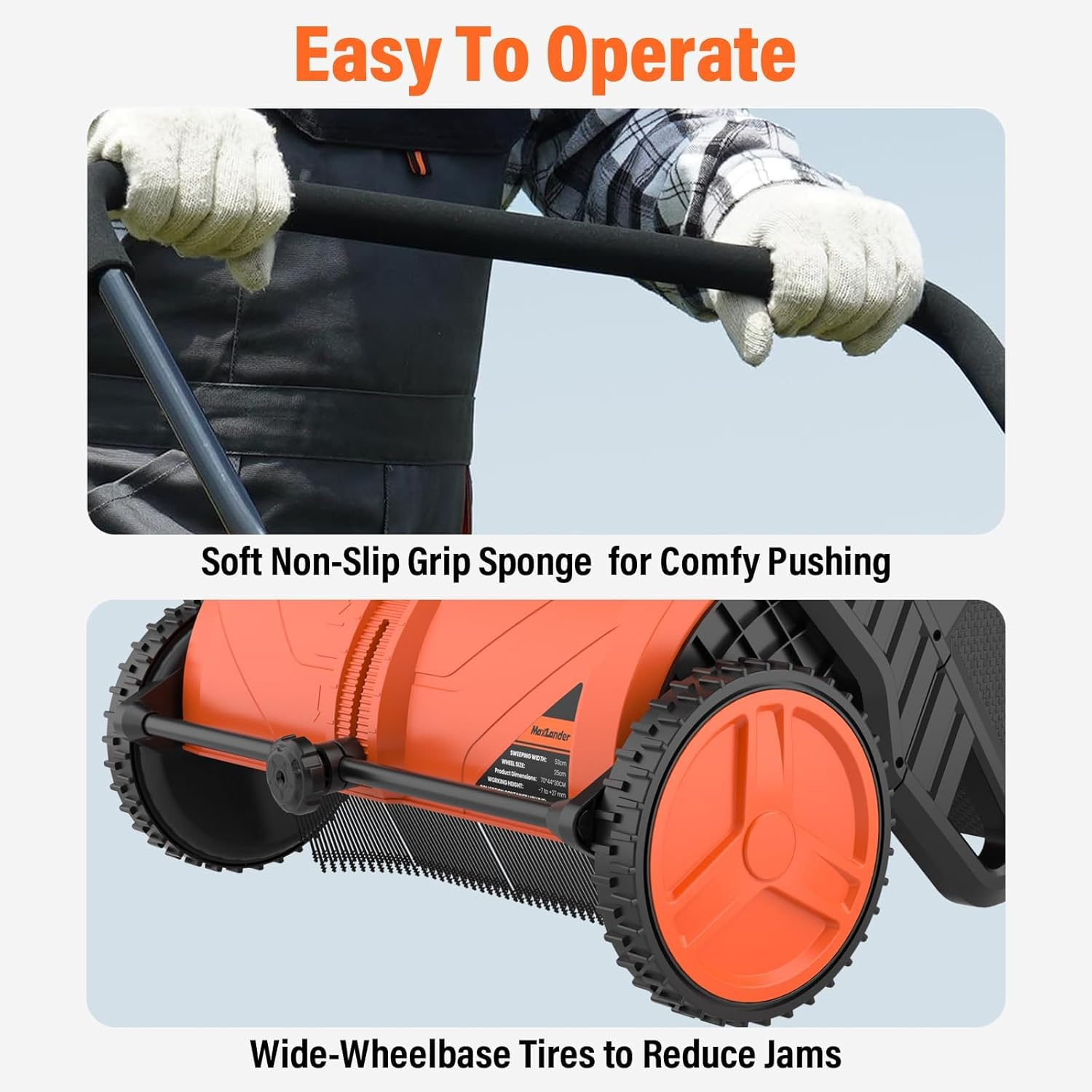 MAXLANDER 21-Inch Push Lawn Sweeper, Walk-Behind Leaf & Grass Collector with 3.5 Cu.Ft. Hopper, Adjustable Brush Height for Quick Yard Cleanup Grass Catchers