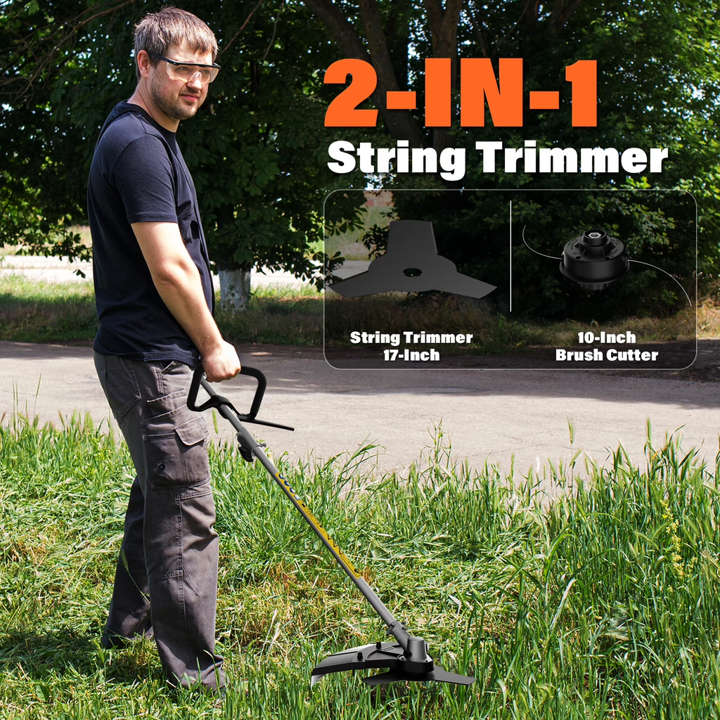 MAXLANDER 26cc Gas Weed Wacker, 2-in-1 Multi Tools, String Trimmer 17-Inch with 10-Inch Brush Cutter, Use 2 Cycle Air-Cooled Engine with Rubber Handle & Shoulder Strap Included, for Mowing Lawns