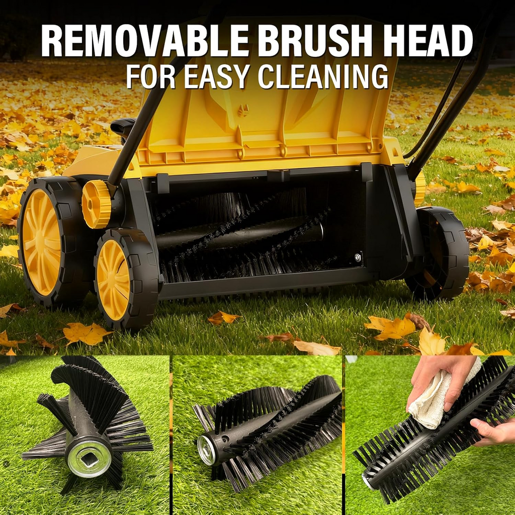 ZEGJAW 15” Artificial Turf Sweeper, 13 Amp Lawn Sweeper, Support 5-Position Depth Adjustment with 45L Removable Collection Bag, Quick-Fold, for Artificial Grass, Keep Your Yard Tidy