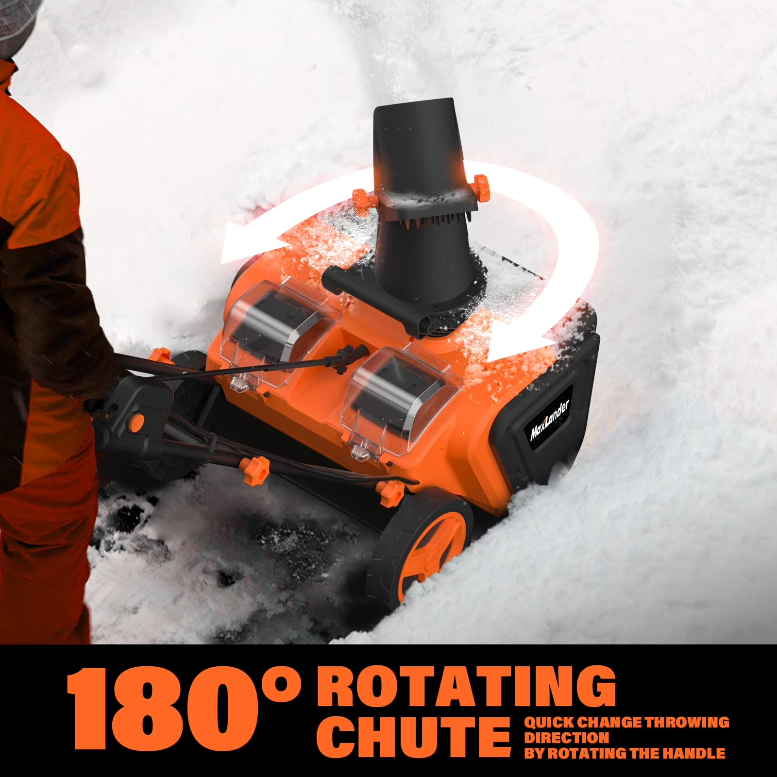 MAXLANDER Snow Blower Cordless, 40V 20-Inch Brushless Cordless Snow Blower with Dual LED Lights, 180° Rotating Chute, Electric Snow Blower Battery Powered（2 x 4.0Ah Batteries and Charger Included）