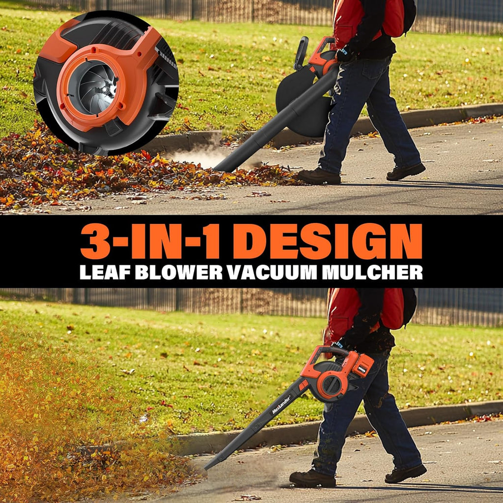 Maxlander 40V Brushless 3-in-1 Cordless Leaf Blower Vacuum Mulcher, 170MPH 360CFM 5-Speed Lawn Leaf Cleaner, 2x4.0Ah Batteries, Charger & Collection Bag Included for Yard Care
