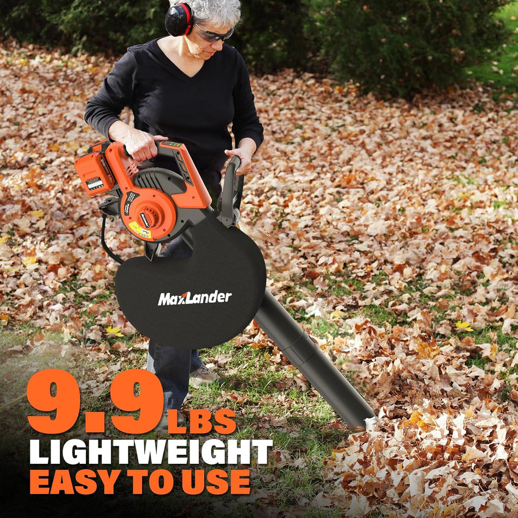 Maxlander 40V Brushless 3-in-1 Cordless Leaf Blower Vacuum Mulcher, 170MPH 360CFM 5-Speed Lawn Leaf Cleaner, 2x4.0Ah Batteries, Charger & Collection Bag Included for Yard Care