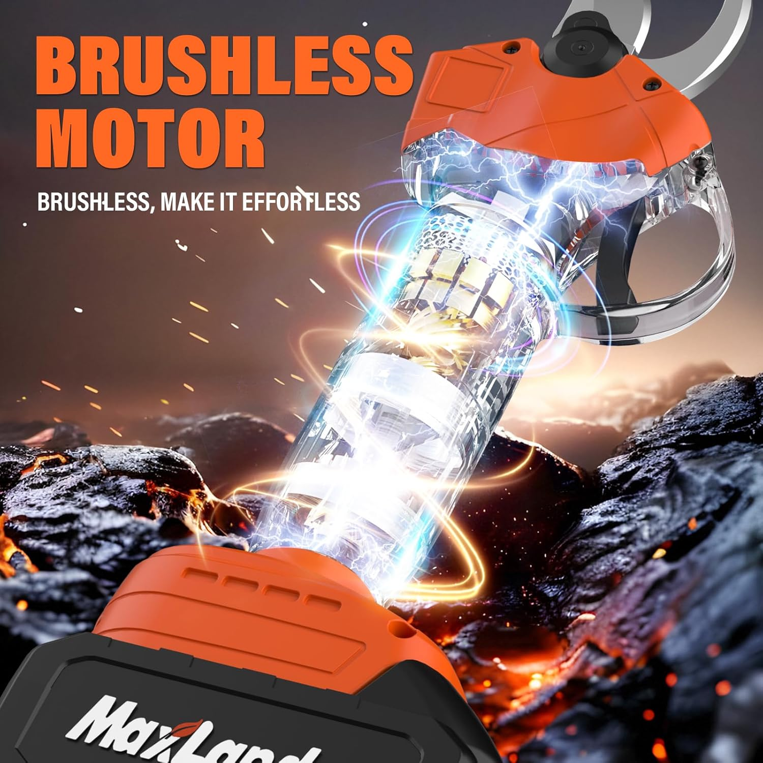 Maxlander Pole Pruning Shears, 1.2" Cutting Diameter, 2 x 3.0Ah Batteries | 2-In-1, Battery-Powered, Brushless Motor, 16500 Rpm/Min, 14 Ft Reach, Lcd Display, Safety Design