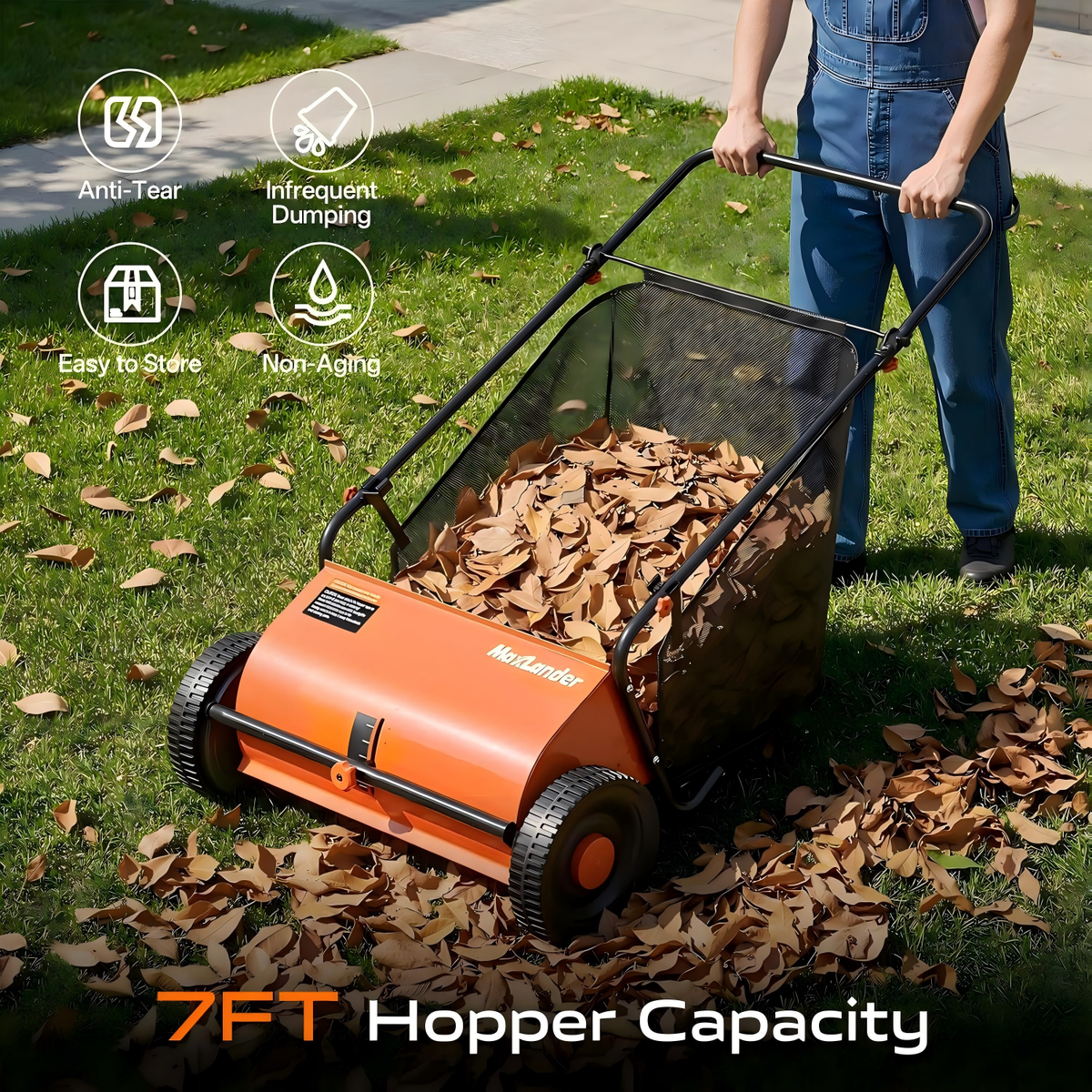 Maxlander 26 in Push Lawn Sweeper, 7 Cu.Ft. Leaf & Grass Catcher with Adjustable Brushes for Yard Cleanup