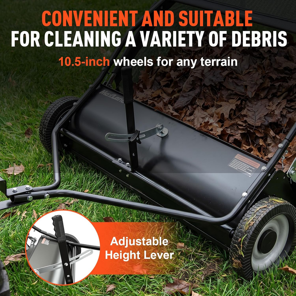 Maxlander 42 Inch Tow-Behind Lawn Sweeper, 12 Cu.Ft Hopper, Adjustable Brushes, Universal Hitch for Lawn Tractor Yard Cleanup