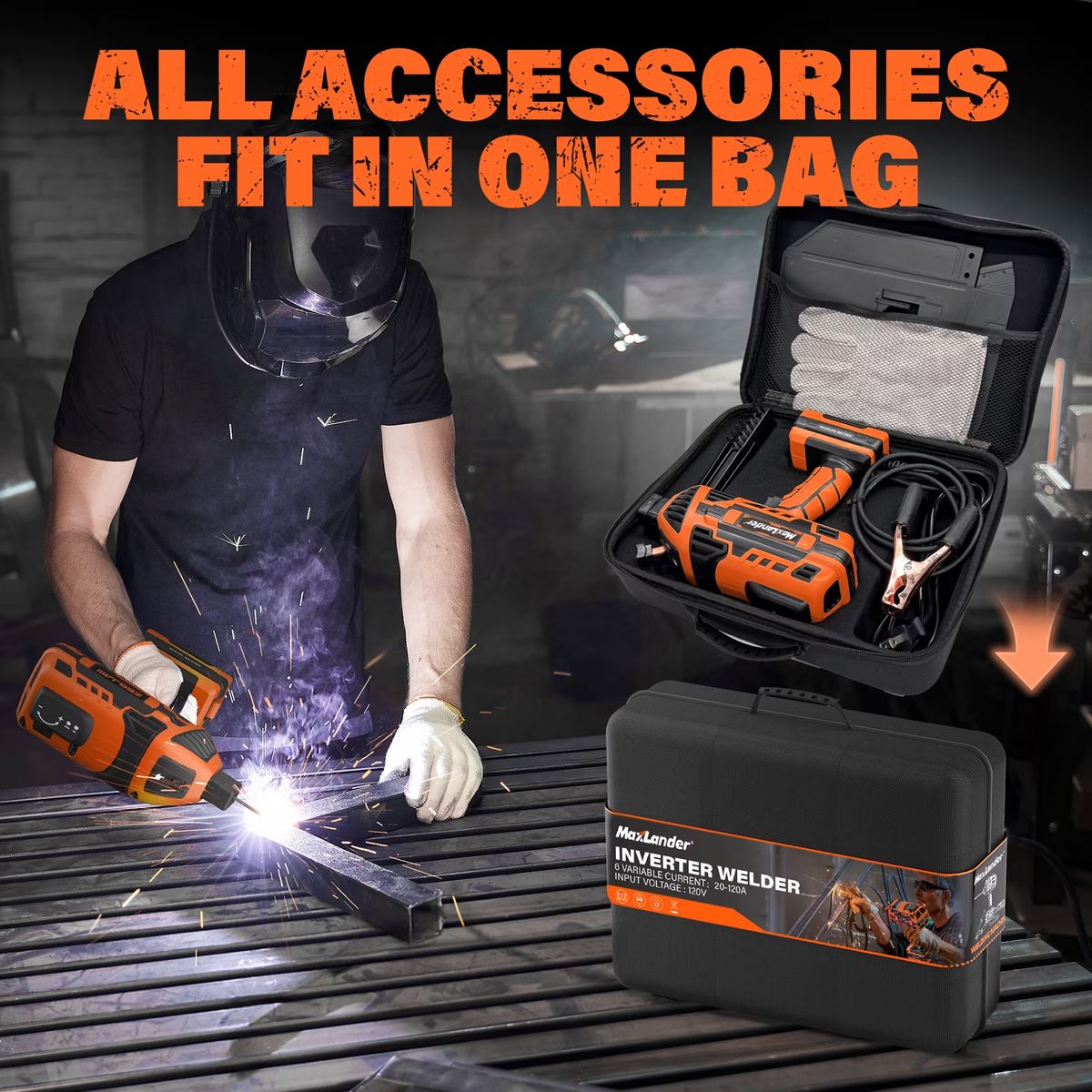 MAXLANDER Portable Welding Machine, 110V 120A Handheld ARC Welder with IGBT Inverter 5 Variable Current Adjustment, 20PCS Rods, Fits for 3/64"-1/8" Wire Rods
