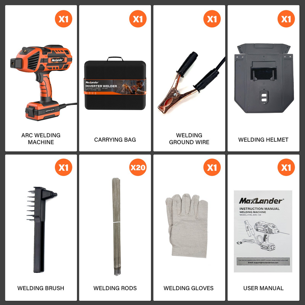 MAXLANDER Portable Welding Machine, 110V 120A Handheld ARC Welder with IGBT Inverter 5 Variable Current Adjustment, 20PCS Rods, Fits for 3/64"-1/8" Wire Rods