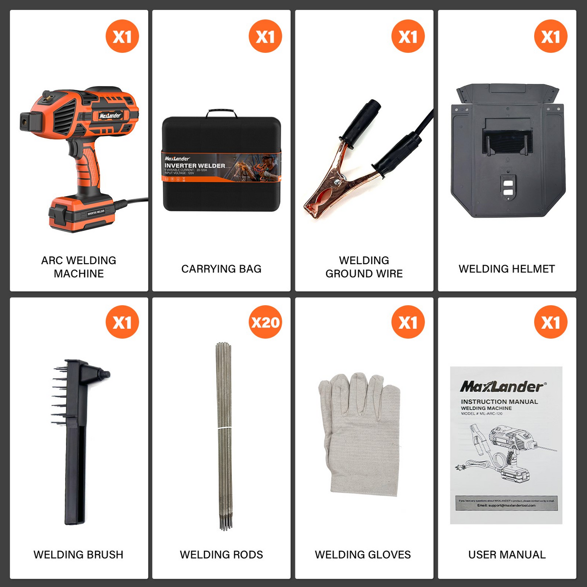 MAXLANDER Portable Welding Machine, 110V 120A Handheld ARC Welder with IGBT Inverter 5 Variable Current Adjustment, 20PCS Rods, Fits for 3/64"-1/8" Wire Rods