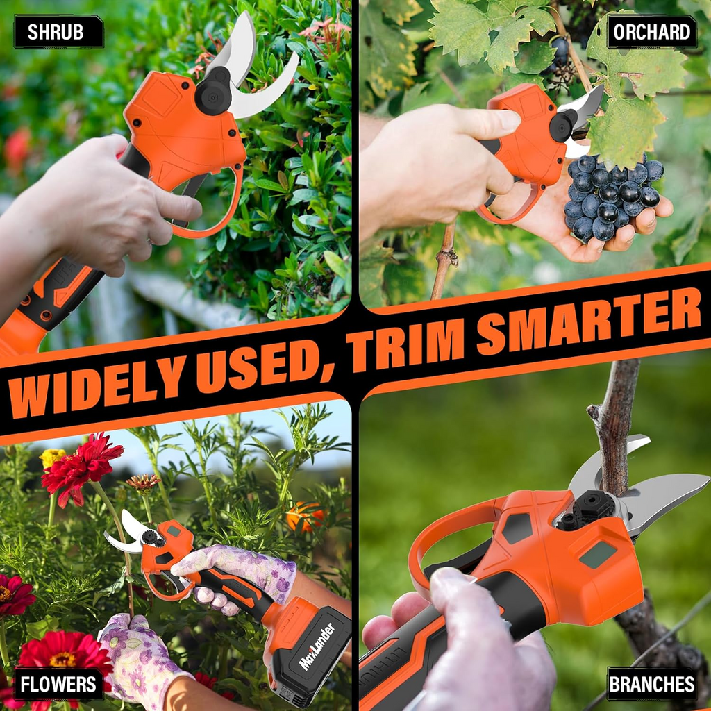 Maxlander Pole Pruning Shears, 1.2" Cutting Diameter, 2 x 3.0Ah Batteries | 2-In-1, Battery-Powered, Brushless Motor, 16500 Rpm/Min, 14 Ft Reach, Lcd Display, Safety Design