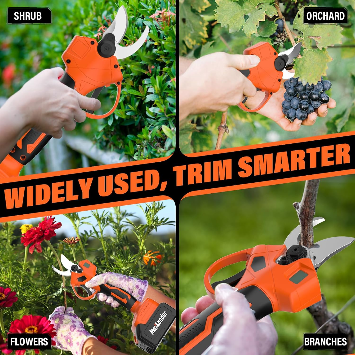 Maxlander Pole Pruning Shears, 1.2" Cutting Diameter, 2 x 3.0Ah Batteries | 2-In-1, Battery-Powered, Brushless Motor, 16500 Rpm/Min, 14 Ft Reach, Lcd Display, Safety Design