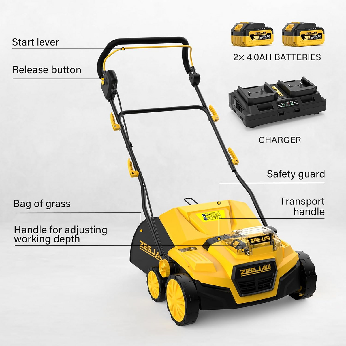 ZEGJAW 40V 15" Artificial Turf Sweeper Cordless,Turf Vacuum,Keep Yard Tidy