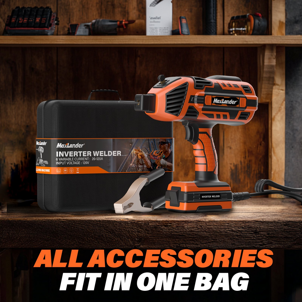 MAXLANDER Portable Welding Machine, 110V 120A Handheld ARC Welder with IGBT Inverter 5 Variable Current Adjustment, 20PCS Rods, Fits for 3/64"-1/8" Wire Rods