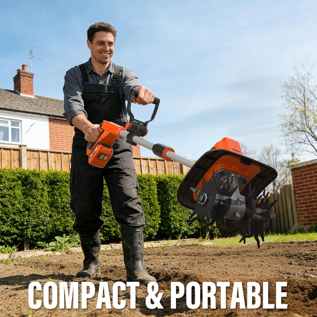 MAXLANDER 20V Cordless Garden Tiller, 9in Width, 48 Steel Tines, 360RPM Rototiller, 2×3.0Ah Batteries & Charger for Yard Soil Work