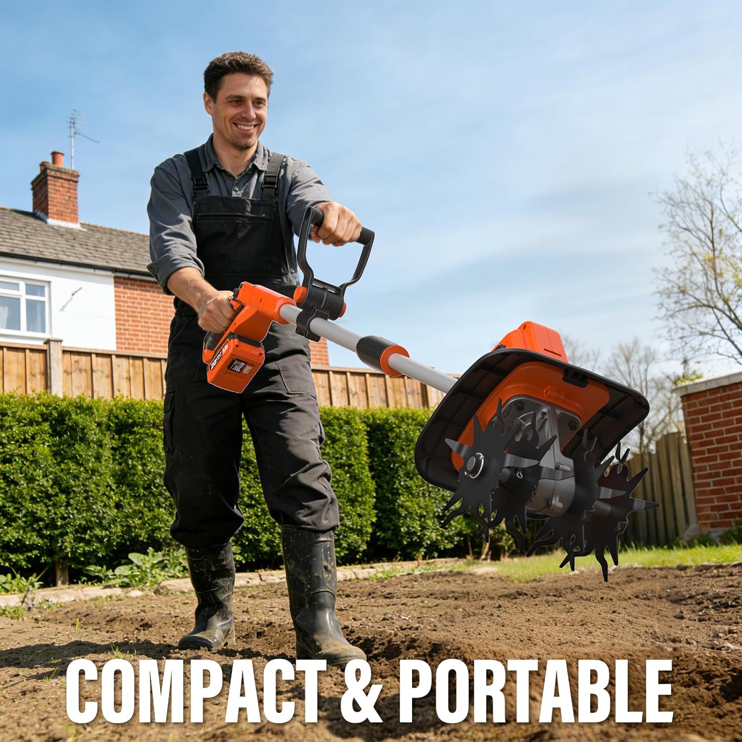 MAXLANDER 20V Cordless Garden Tiller, 9in Width, 48 Steel Tines, 360RPM Rototiller, 2×3.0Ah Batteries & Charger for Yard Soil Work