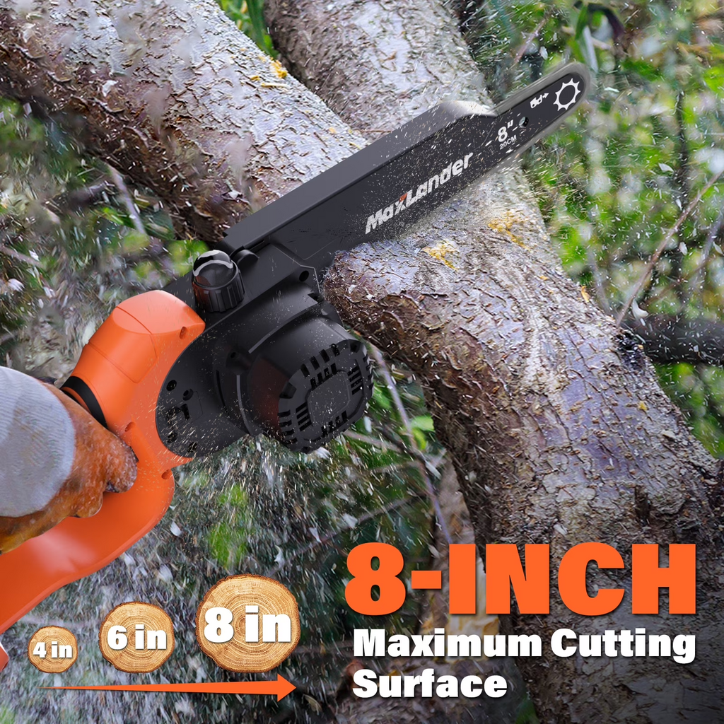 MAXLANDER 2-in-1 20V Cordless Pole Saw & Mini Chainsaw, 8in Bar, 14ft Max Reach, 2 Replacement Chains, 2×Batteries & Charger for Tree Trimming