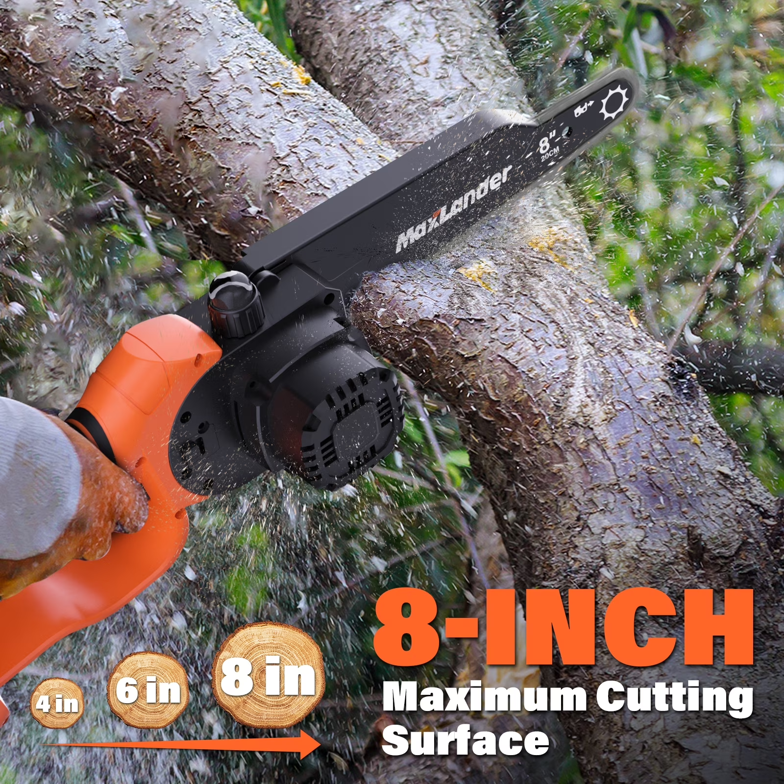 MAXLANDER 2-in-1 20V Cordless Pole Saw & Mini Chainsaw, 8in Bar, 14ft Max Reach, 2 Replacement Chains, 2×Batteries & Charger for Tree Trimming