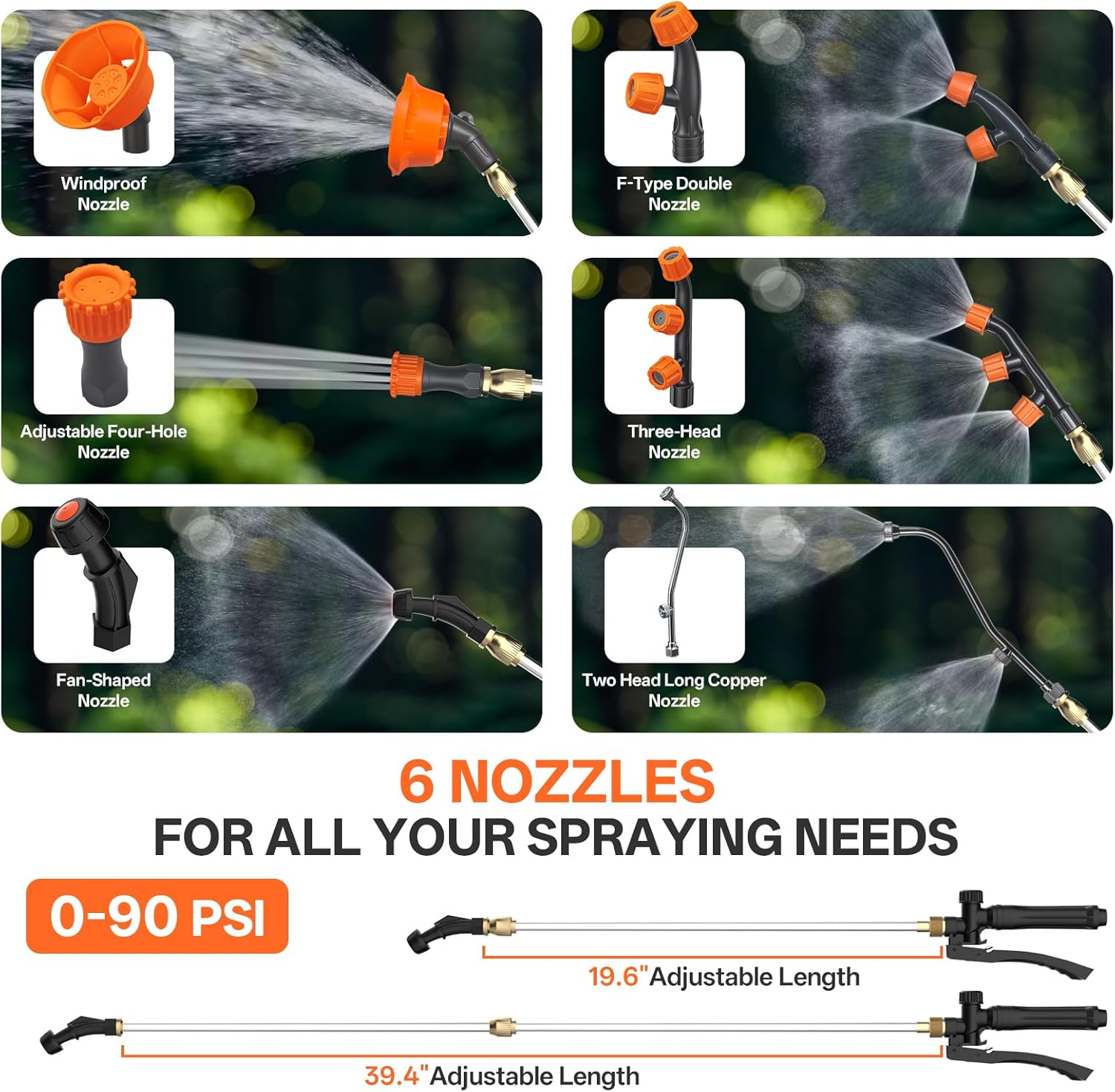 Maxlander 4.2 Gal Battery Powered Backpack Sprayer with 2 x 2.0Ah Battery | 90 Psi Adjustable Pressure, 6 Spray Nozzles, Reach Over 17 Feet, 2 Hours Runtimes, Waist Support